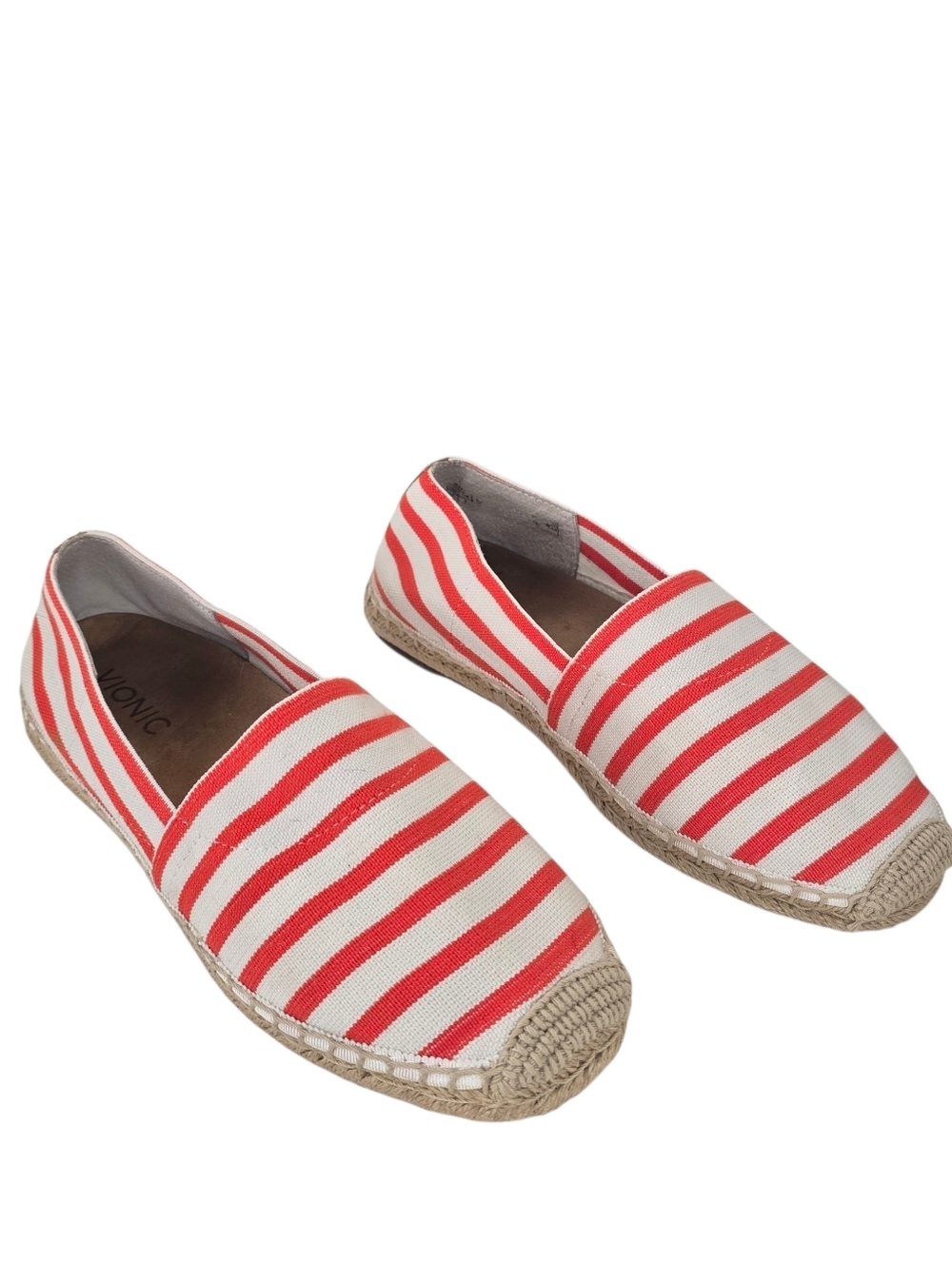 Vionic Valeri Slip On Espadrille Flat Striped Shoes Orange/White 8